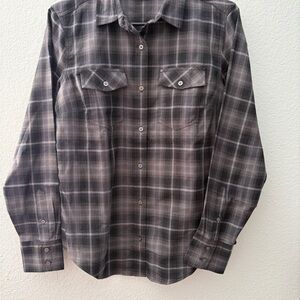 Port Authority Black and Gray Plaid Button-Down Shirt (flannel)